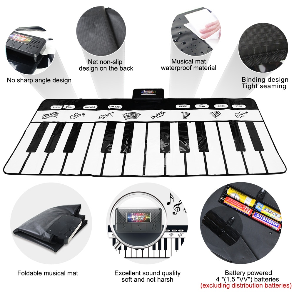 Elektronisk musikalsk klavermåtte tastatur baby krybende berøre spille spil tæppe måtte pædagogisk musikinstrument børnelegetøj