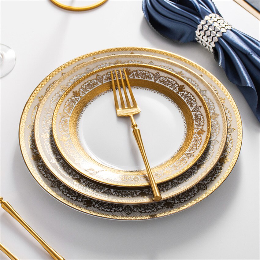 European Style Gold Side Steak plates Retro Tableware Western food plates Dessert Tray Kitchen Dinner Ceramic Pasta plates