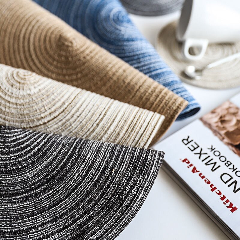 Japanese Round Ramie Table Mat Insulation Pad Solid Placemats Linen Non Slip Kitchen Accessories Decoration Home Pad Coaster