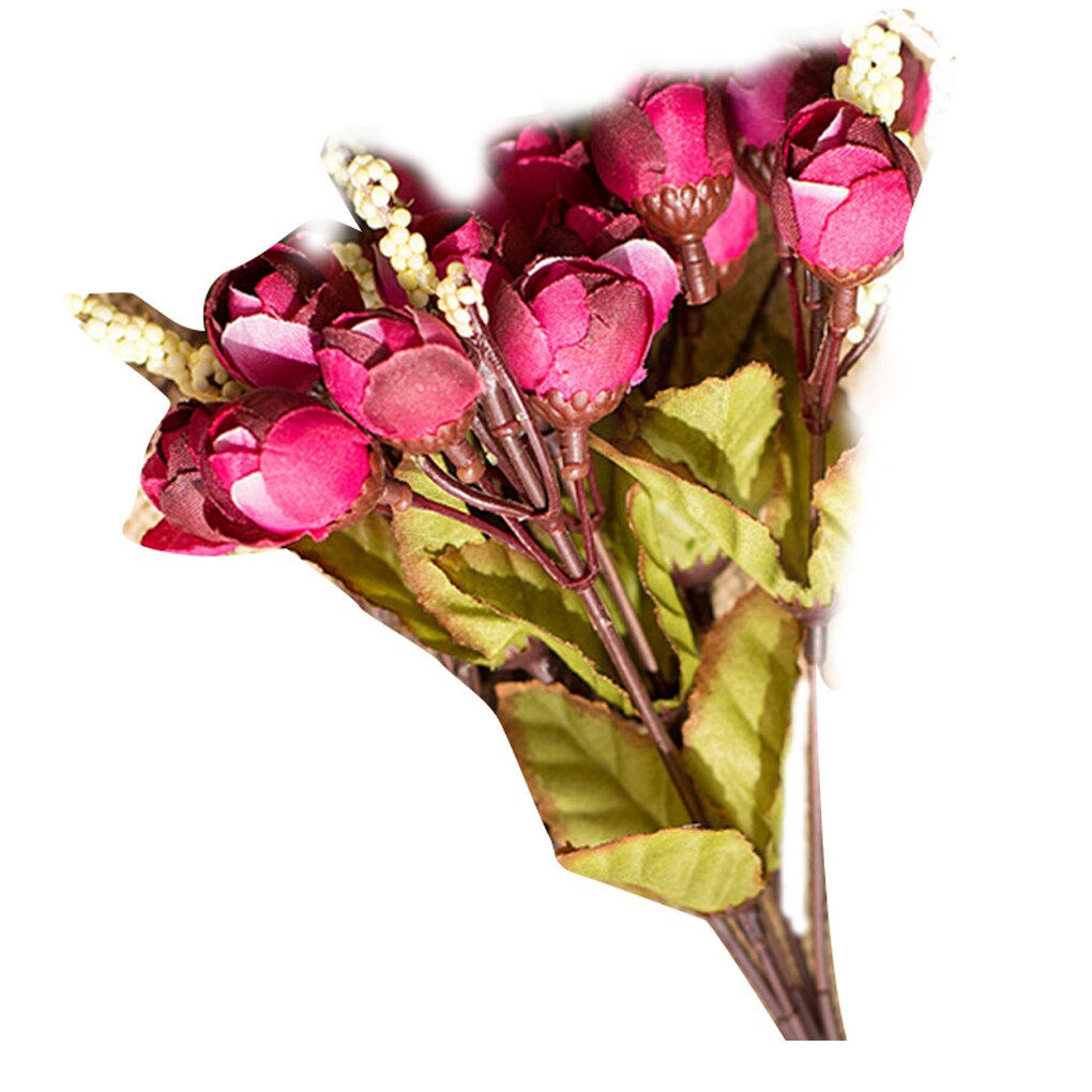 1 zweig 15 köpfe/Strauß kleine knospe rosen hochblatt künstliche blume seide Rose DIY hochzeit hause Weihnachten Dekor blumen Rose: Nein.4