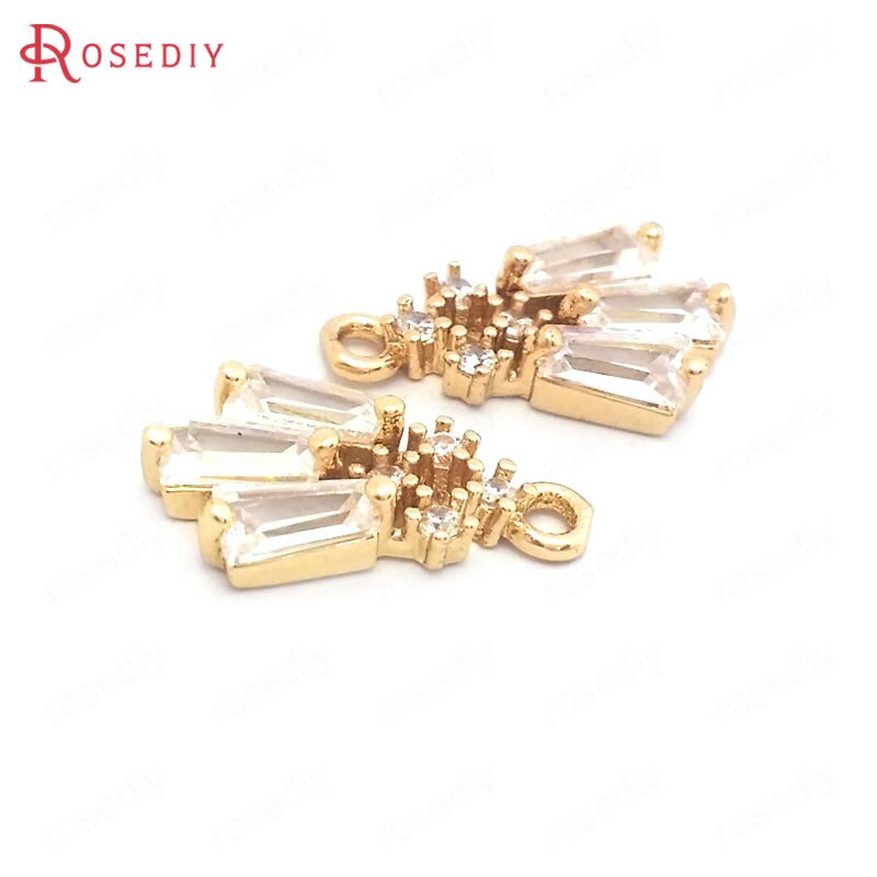 Breloques en laiton et Zircon, couleur or 24K, 9x15MM, 10 pièces, pendentifs, fournitures pour la fabrication de bijoux, résultats de bricolage, 39574