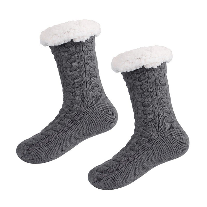 Winter Women Slipper Socks Fleece Lining Knitted Soft Socks Non-slip Outdoor Sports Skating Skiing Warm Socks: H