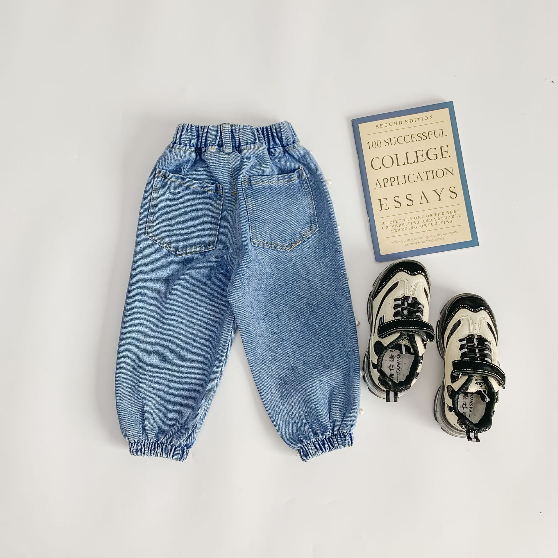 Pantalon en denim avec perles latérales pour filles de 1 à 6 ans, tenue d&#39;automne assortie
