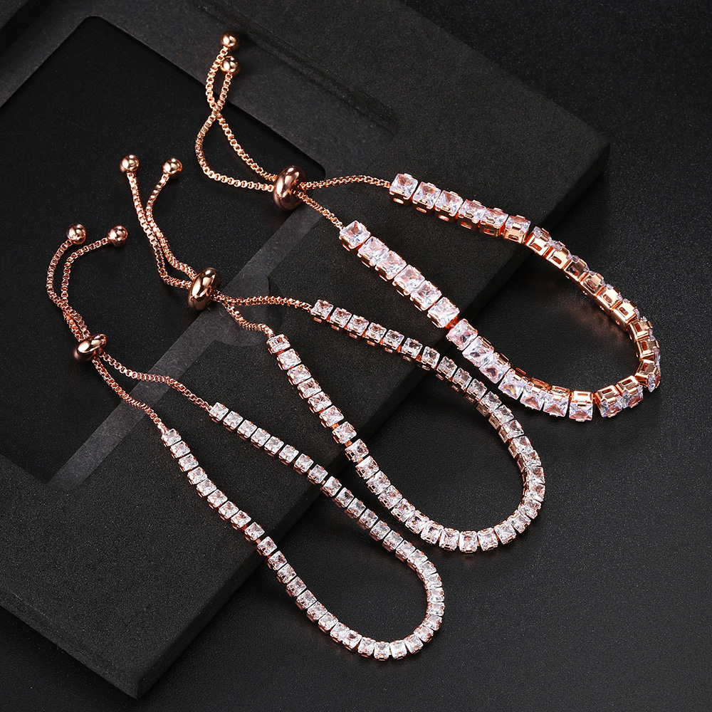 Adjustable Squares 3/4mm AAA+CZ Tennis Bracelets for Women Shiny Crystal Short Chain on Hand Sexy Accessories Jewelry