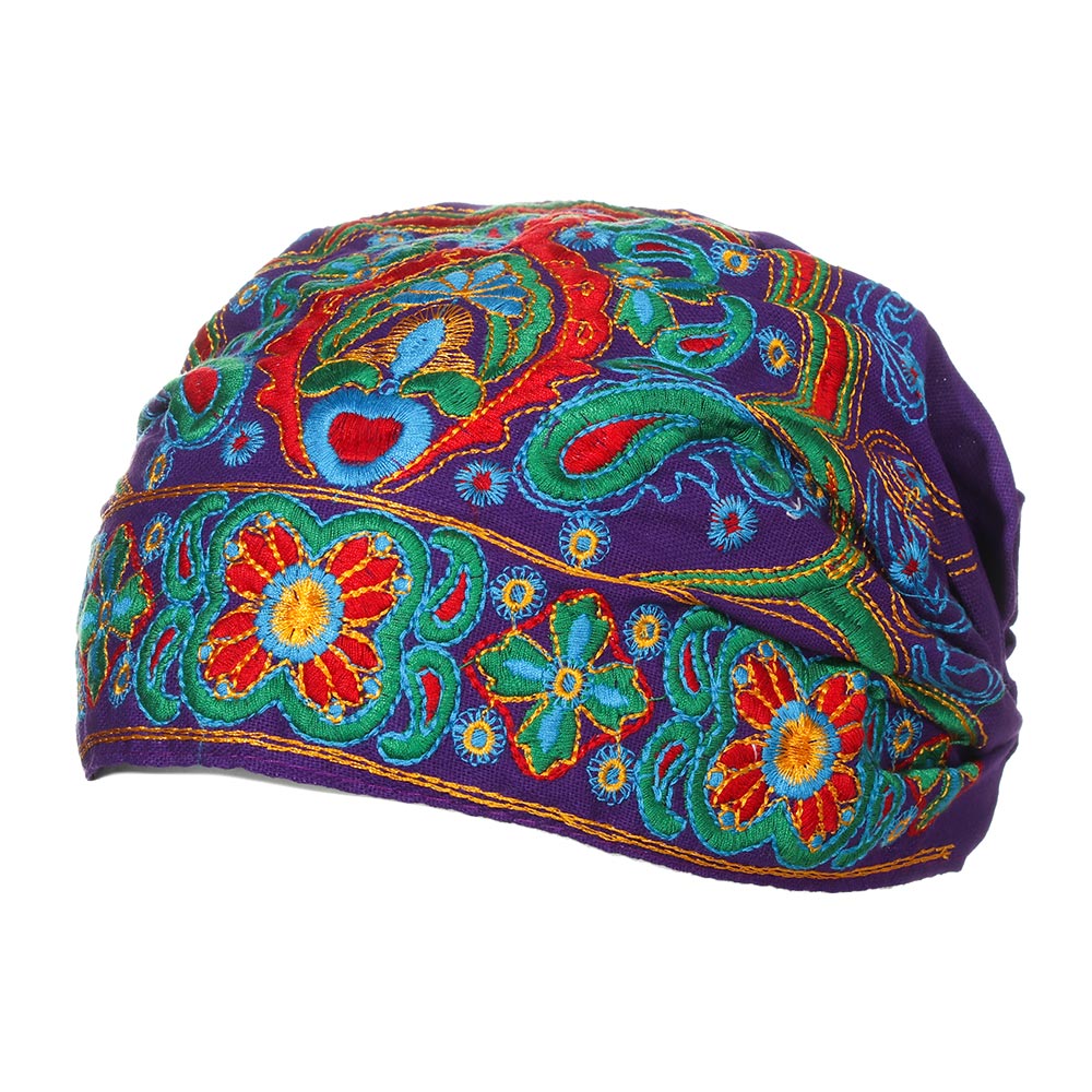 1pc kvinder broderi blomster bandanaer turban kasket etnisk rød print fedoras hatte til kvinder tilbehør mexicansk vintage stil: Lilla