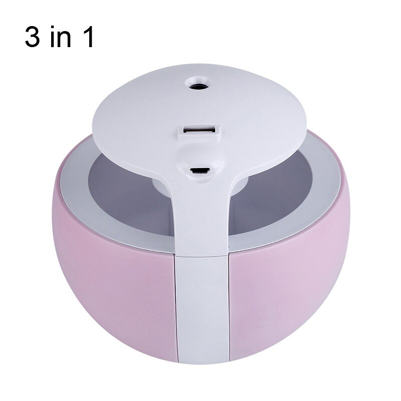 3 in 1 Night Elf Luchtbevochtiger Mini Ultrasone Auto Fogger Led Nachtlampje USB Fan Essentiële Olie Aroma Diffuser luchtverfrisser: Pink