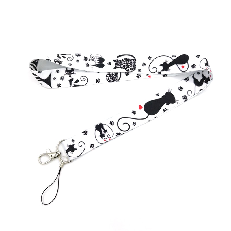 Zwarte Kat Cartoon Lanyard Voor Sleutels Keycord Usb Id Badge Houder Hals Bandjes Hang Touw Singels Lint Sleutelhanger Lanyards