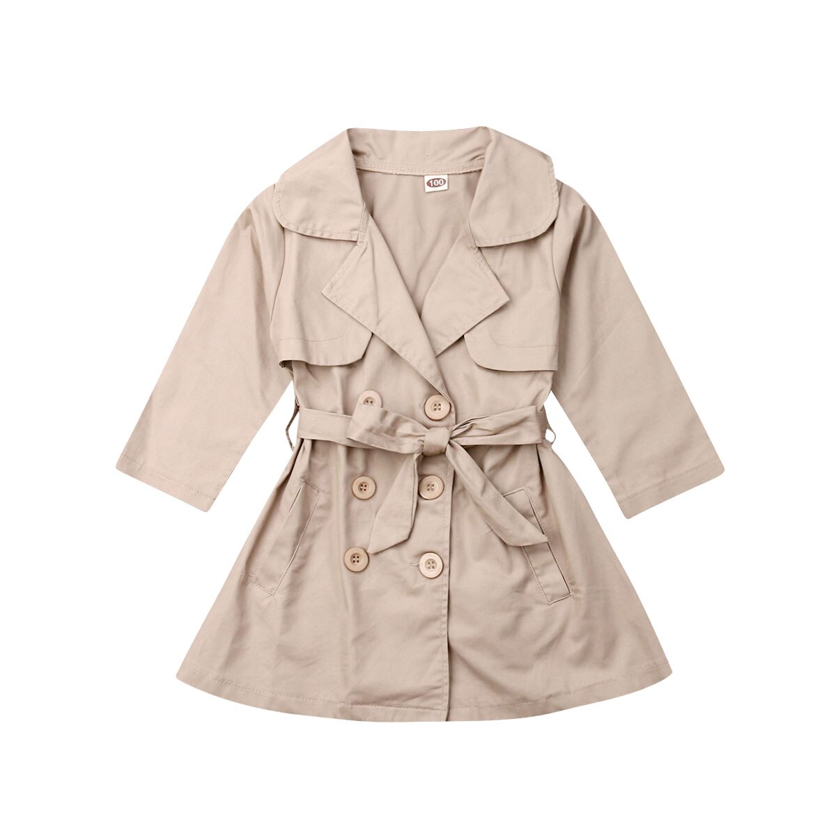 Children Girl Autumn Trench Coat Long Sleeve Outerwear Double Breasted Kids Girl Jacket: Khaki / 4T