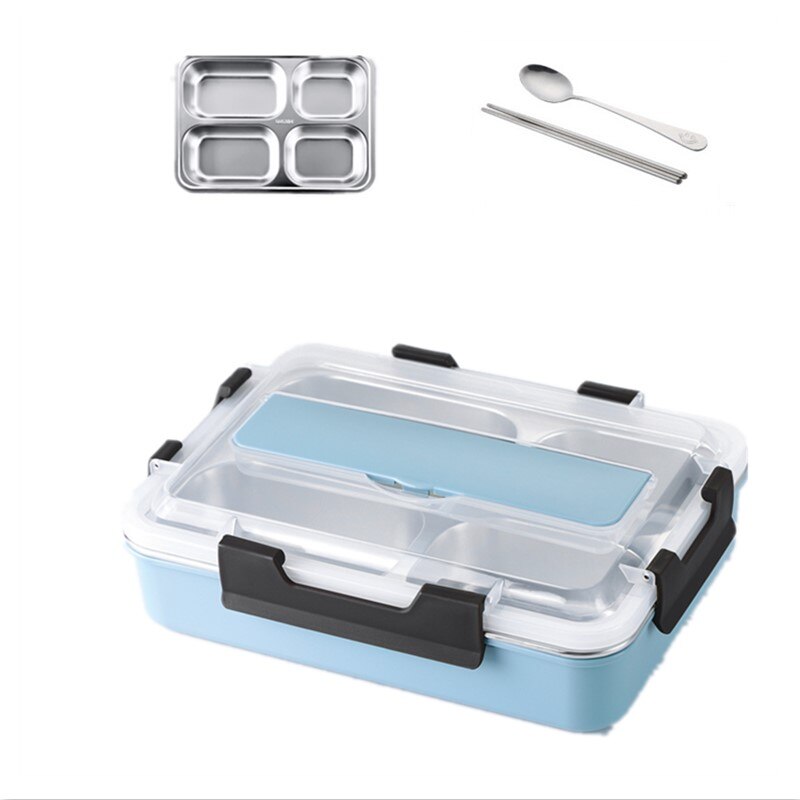 Edelstahl 304 Mittagessen Kasten Mit Löffel dicht Mittagessen Bento Boxen Geschirr einstellen Mikrowelle Erwachsene freundlicher Lebensmittel Container: groß Blau