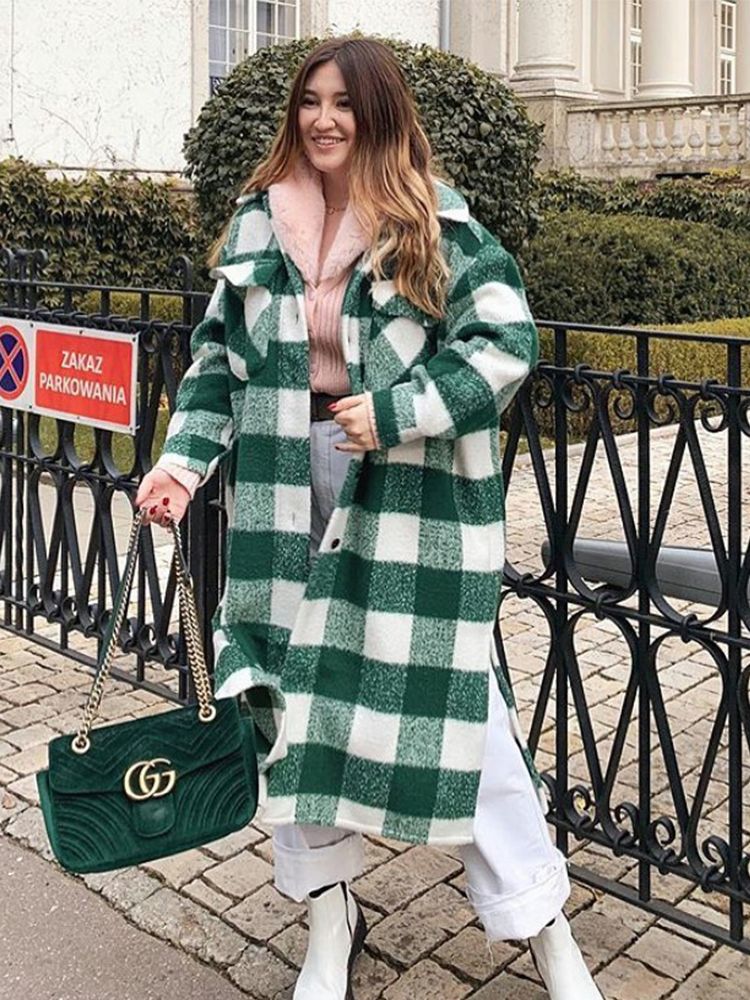 Women Oversized Coat Long Checked Casual Chic Women Jackets Long windbreaker Outfits