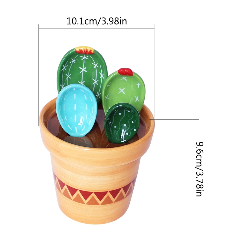 Ceramic Cactus Measuring Spoons with Holder Set Baking Measuring Spoons GXMA