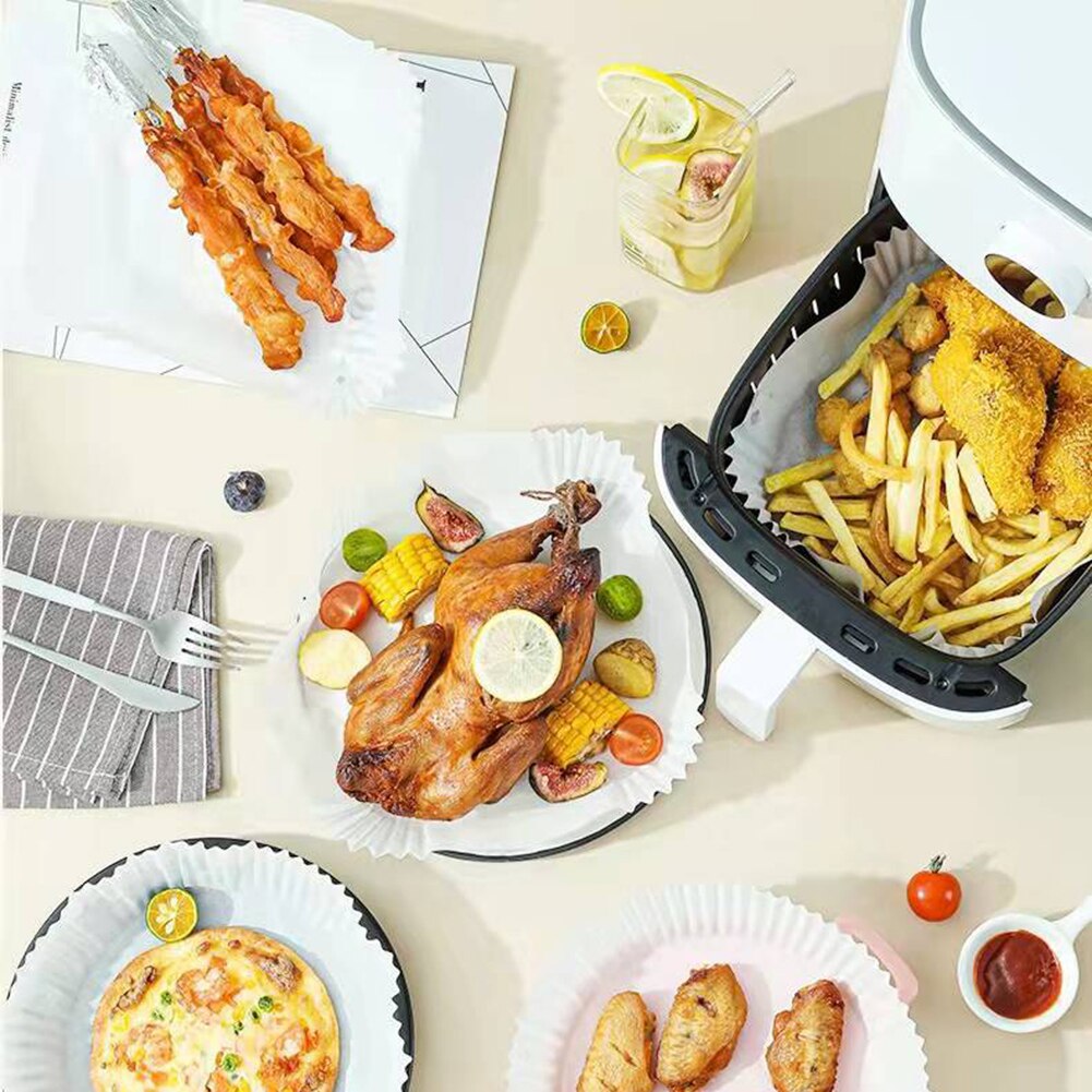 Tapis de cuisson antiadhésif jetable pour friteuse à Air 20cm, 50/100 pièces, revêtement en papier carré, accessoires de cuisine pour friteuse à Air