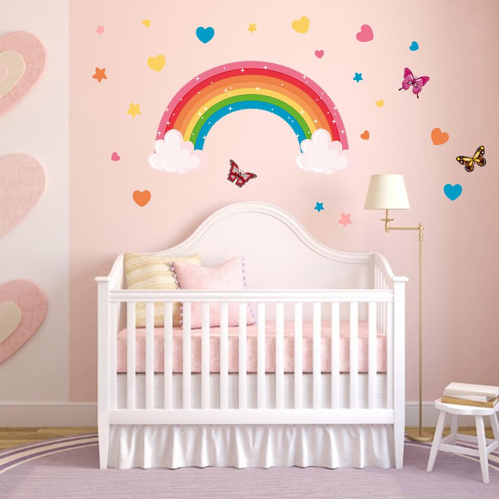 Rainbow Removable Wall Decals Nursery Art Heart Butterfly Stickers Wallpaper Posters Girls Bedroom Easy Use Home Decor