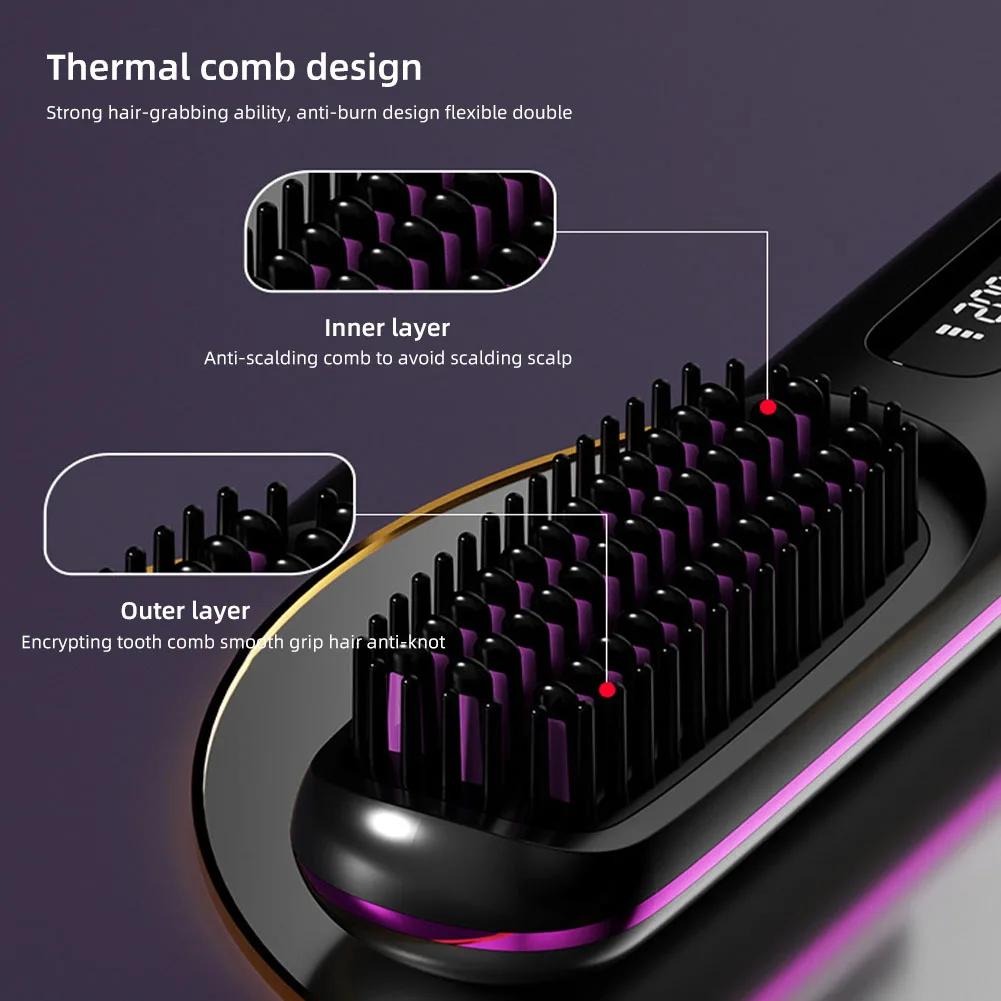 Haarglätterbürste, USB wiederaufladbar, kabellos, negative Ionen, heiße Bürste, elektrisch, flauschig, lockiges Haar, Styling, Entwirrungskamm