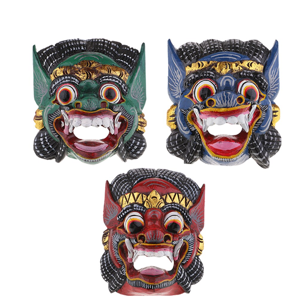 Collectibles Thailand Wooden Hand Carved Facial Mask Wall Hanging Art