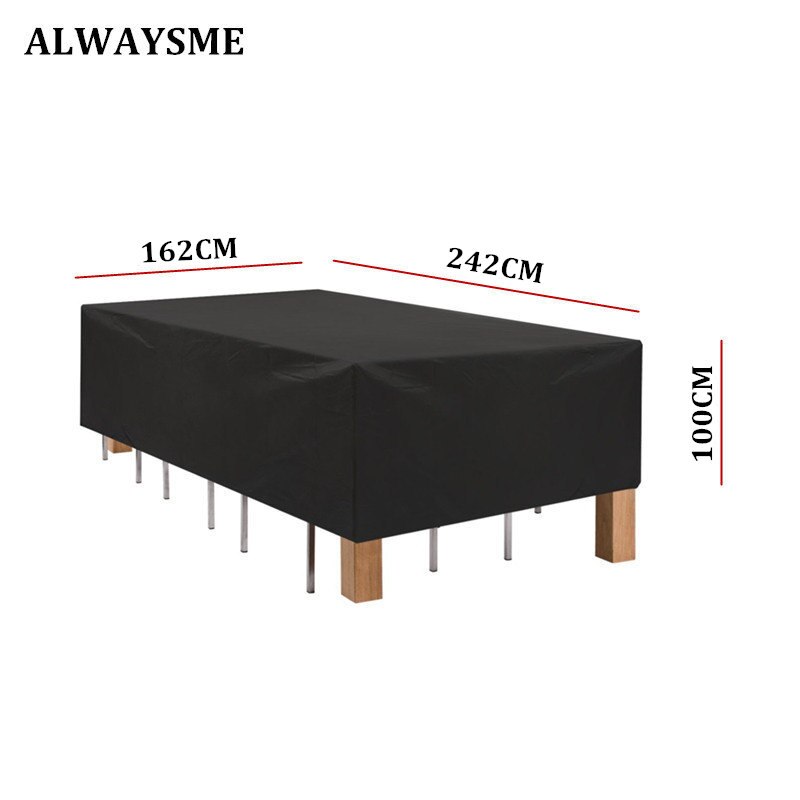 Alwaysme rektangulär utemöbler täcka bord och stol set överdrag vattentätt för utomhus trädgårdsmöbler vård: Svart 242 x 162 x 100cm