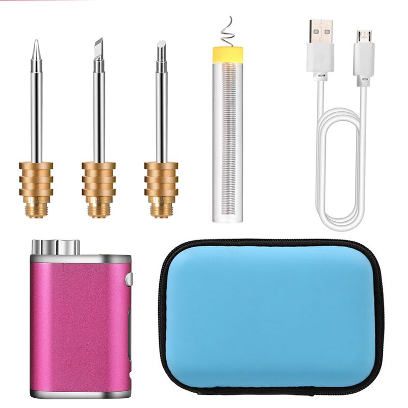 Wireless battery soldering iron USB portable rechargeable soldering iron 1W-75W power adjustable soldering iron set: Red