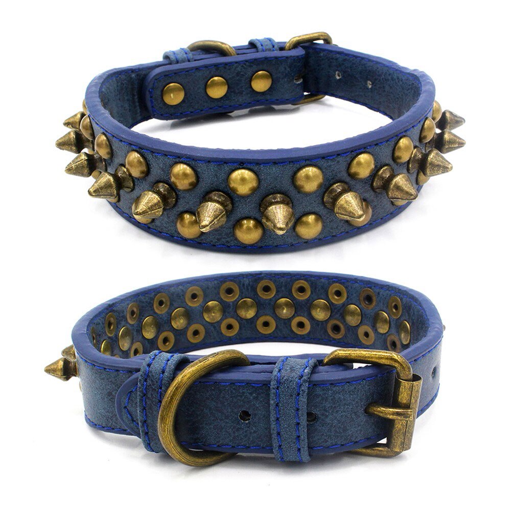 Hond Kraag Lederen Punk Spiked Studded Rivet Halsbanden Ronde Spikes Duurzaam Pet Producten voor Kleine/Medium/Larges honden XS-XL: Blue / L