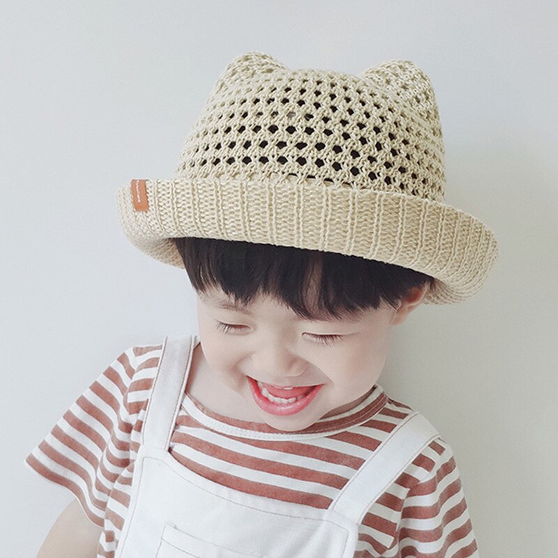 Baby Sun Hat Breathable with Ears Beach Kids Snapback Hats CNew Straw Baby Cap for Boy Girl Solid Summer hildren Baseball Caps