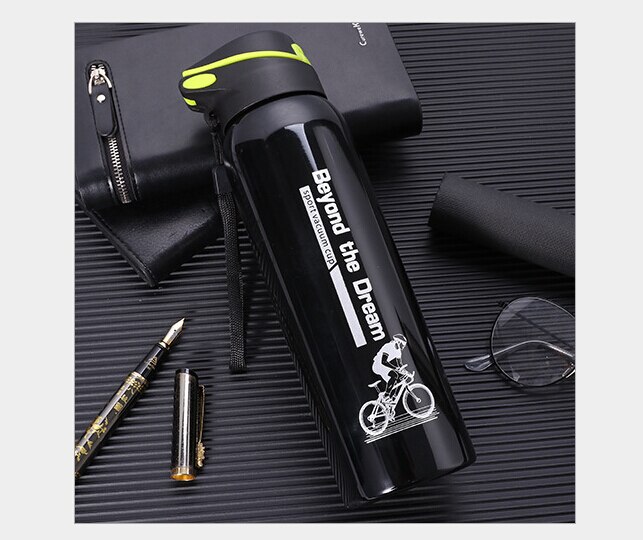 500 ML Bike Water Bottle Outdoor Sport Portable Bicycle Kettle Thermos Water Bottle Stainless Steel Mountain Cycling Bottle: Black
