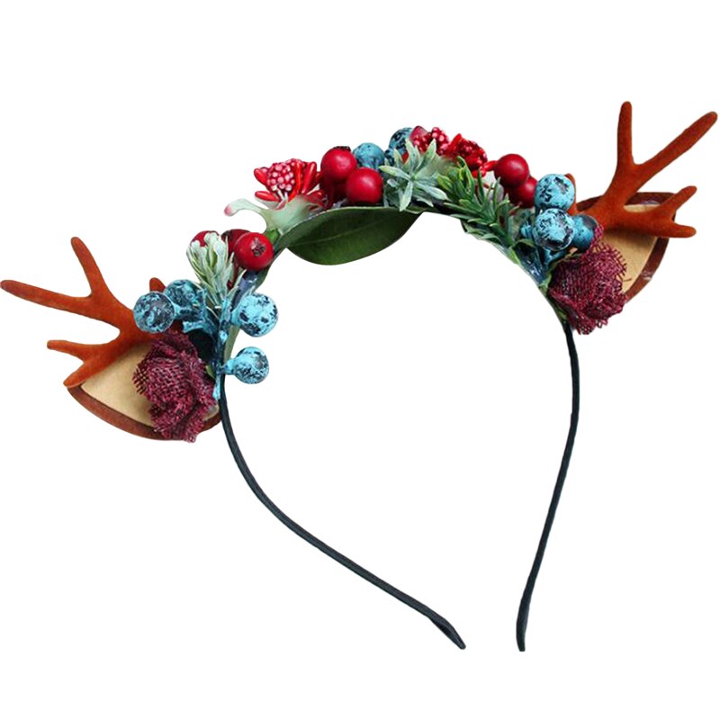 Christmas Deer Horn Headdress Elk Cat Ear Headband Kids Adults Hair Accessories Party Festival Year Decor Photo Props: Red blue