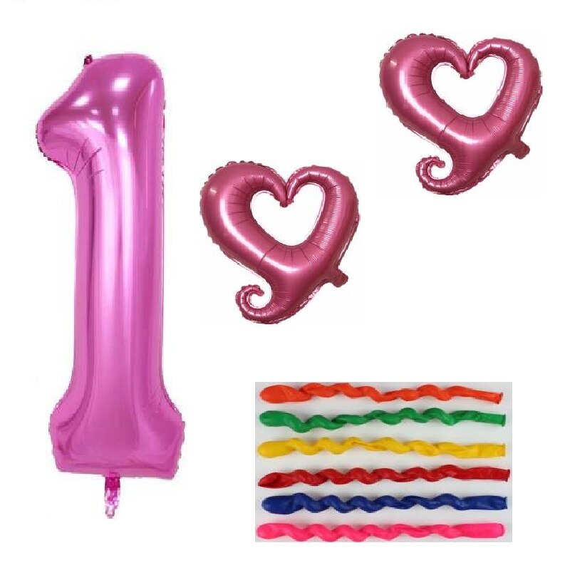 9 stk baby shower 1st fødselsdagsfest dekorationsforsyninger folie antal balloner 18 tommer hjerte latex helium oppustelig globos ballon: Lyserød