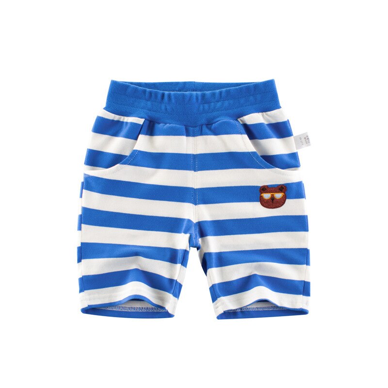 Barn fritidsbyxor sommar baby pojke randiga broderade shorts småbarn koreansk bomull sport knälånga byxor: Hk6021 blå / 4t