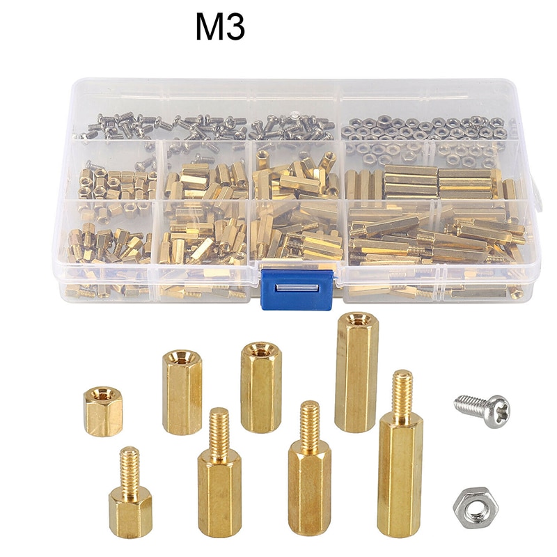 300Pcs Copper Bolts & Screws Kit Iron Nickel Plated Screws Brass Bolts Hexagonal Copper Post Spacer Bolts Brass Spacer M2 Screws
