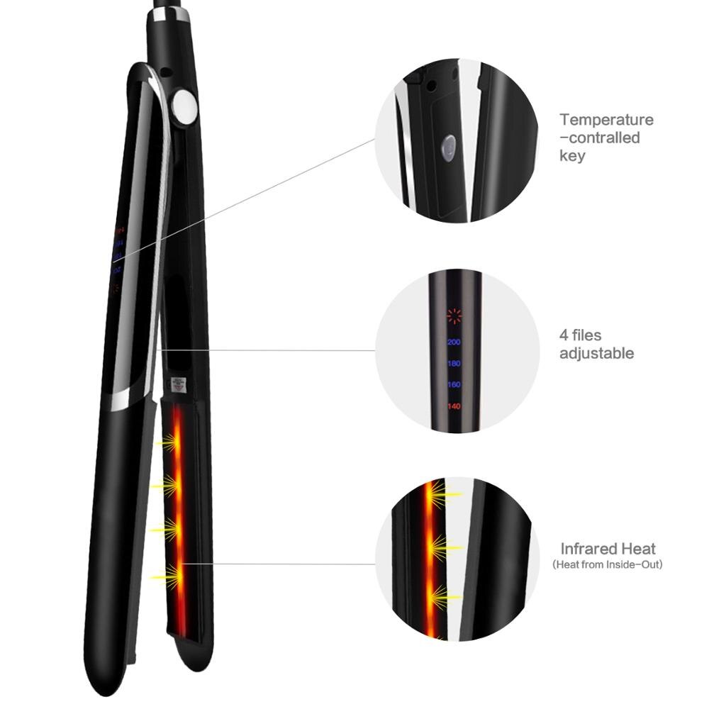 Plancha de pelo de hierro plano 2 en 1 Plancha de cerámica plancha alisadora de pelo Herramienta de Peinado infrarroja