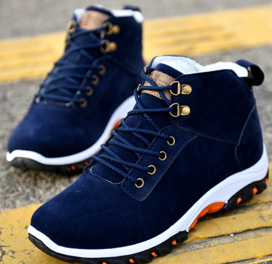 Winter Shoes Men Boots Lace-up Sneakers Fur Warm Fleeces Snow Boots High Flat Casual Cotton Shoes Solid Snow Boots