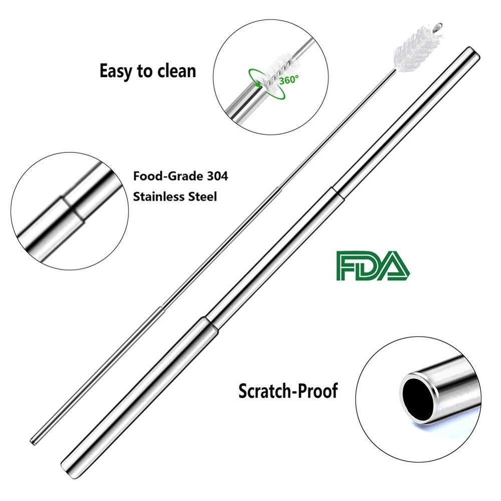 Telescopic Metal Drinking Straw Collapsible Reusable Straw Portable Stainless Steel Straw with Case and Brush for Travel Outdoor