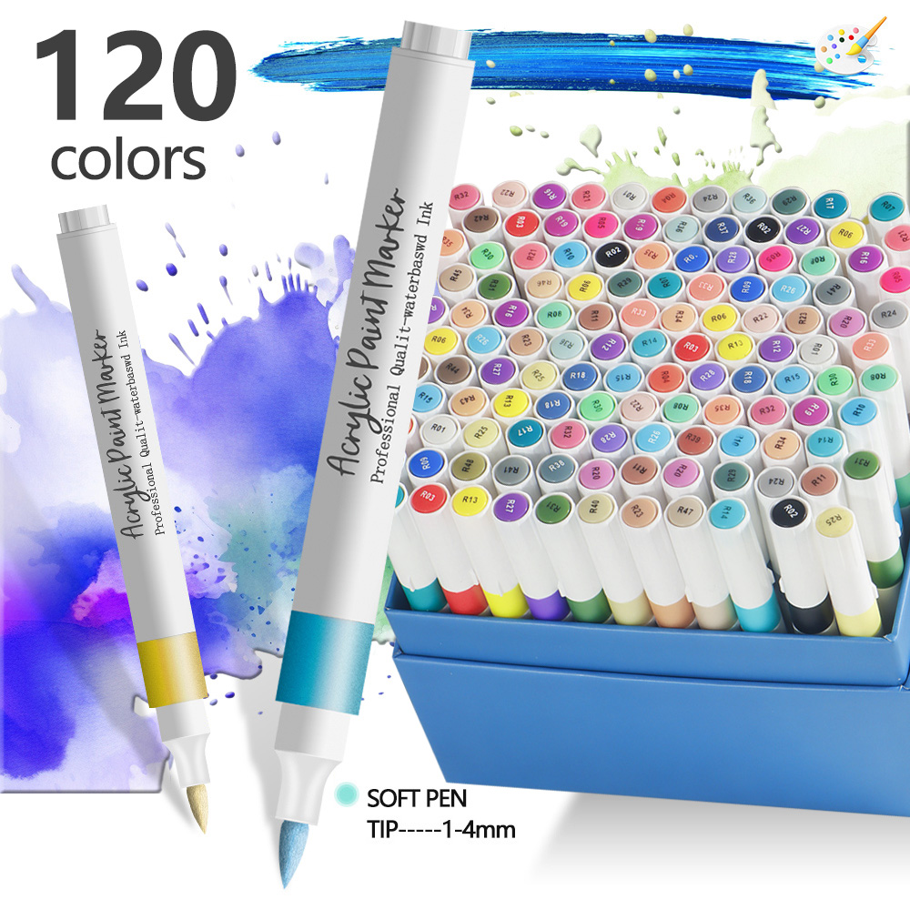 Rotuladores de pintura acrílica de 120 colores, marcadores de pintura con punta de pincel para pintura rupestre, lienzo de madera, piedra, de Navidad, manualidades DIY: Blanco