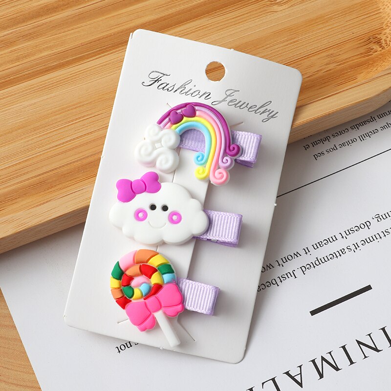 3pcs/Set Hair Clips Girls Cute Rainbow Clouds lollipop Hairpins Children Sweet Barrette Hair Ornament Cute Hair Accessories: style-F