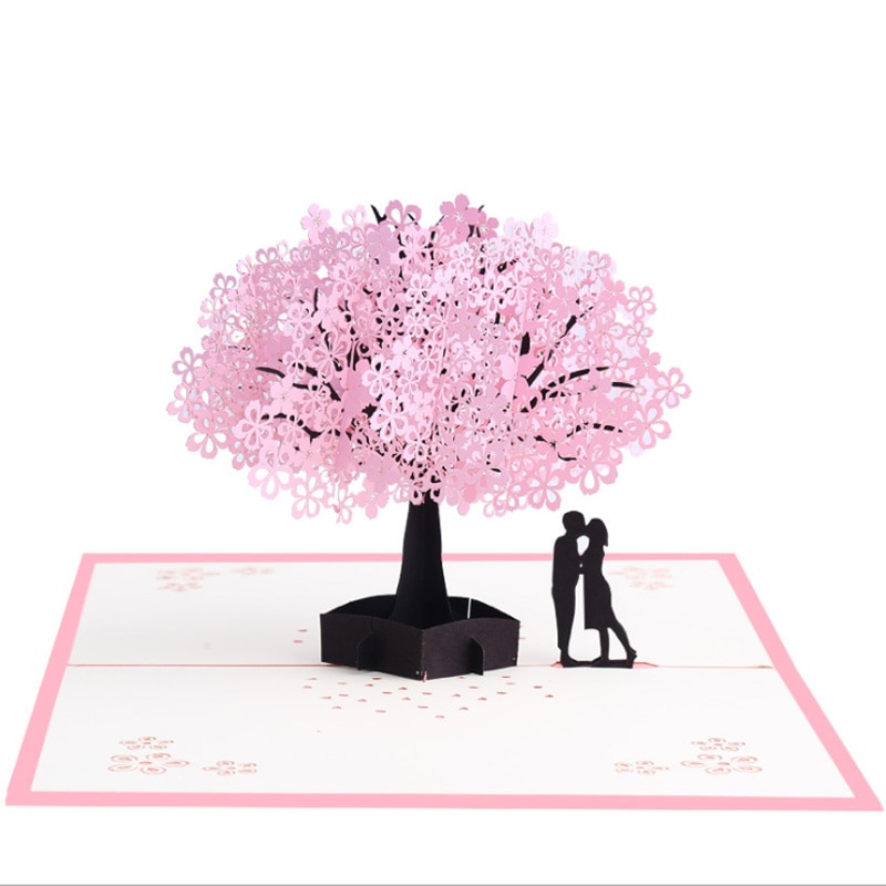 1PC Grußkarten Manuelle Karte Valentinstag Jahrestag Ostern Geburtstag 3D Pop hoch Kirsche Baum Liebe Carving Papier Karte