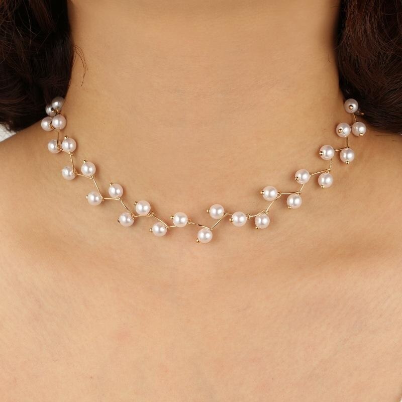 Gargantilla corta de perlas de imitación para mujer, collar hecho a mano, joyería para mujer y niña, gargantilla de cadena de oro, amuleto, de bohemios