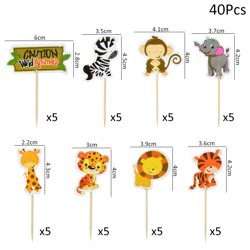 Décoration de gâteau animaux Safari, forêt renard Lion zèbre, décoration de Cupcake pour enfants, outils de décoration de gâteau pour fête de 1er anniversaire: Gris clair