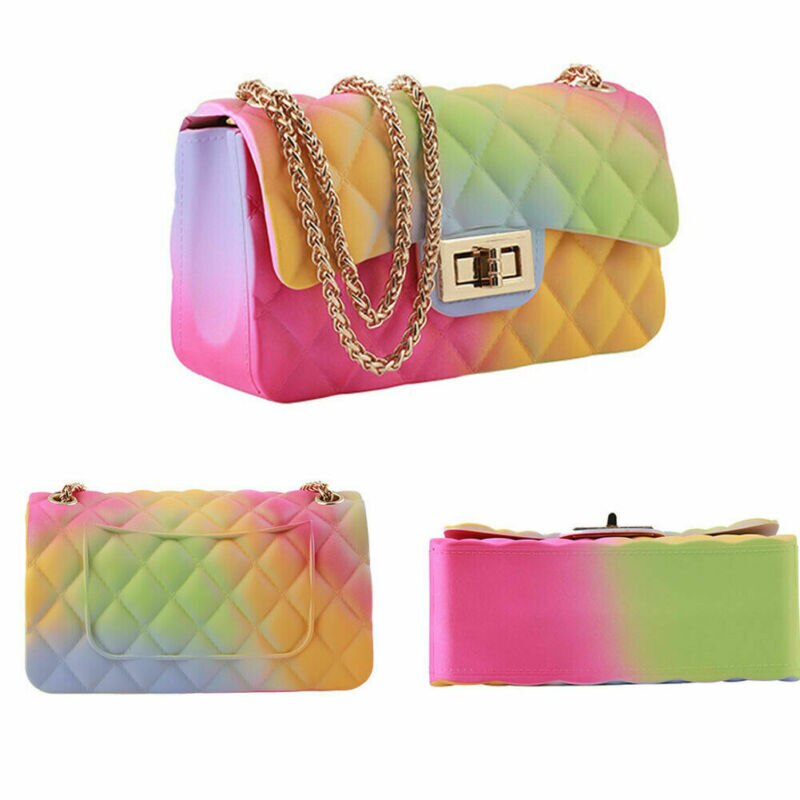 Women Ladies Jelly Chain Bag Women's Rainbow PVC Bag Shoulder Bag Handbag