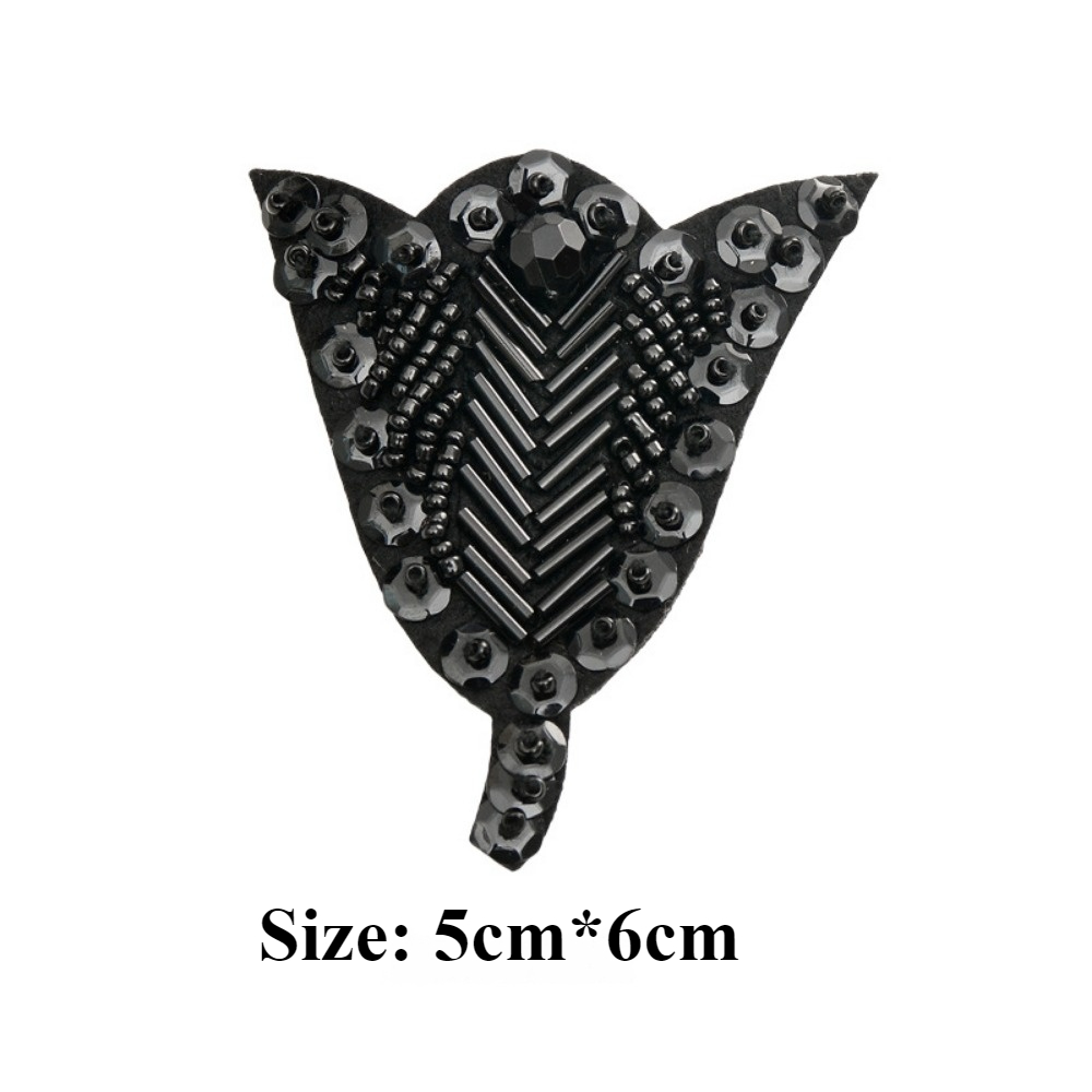 Cuentas hechas a mano, cuentas simples negras, tubo, flores, hojas, estrella, pegatina de tela pequeña, ropa, pantalones, decoración, parche con agujero: Pistola de metal