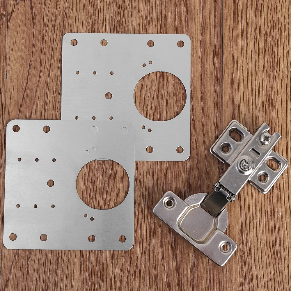20/2Pcs Cabinet Hinge Repair Plate Kits Stainless Steel Kitchen Cupboard Door Hinge Mounting Plate With Holes Fixing Brackets