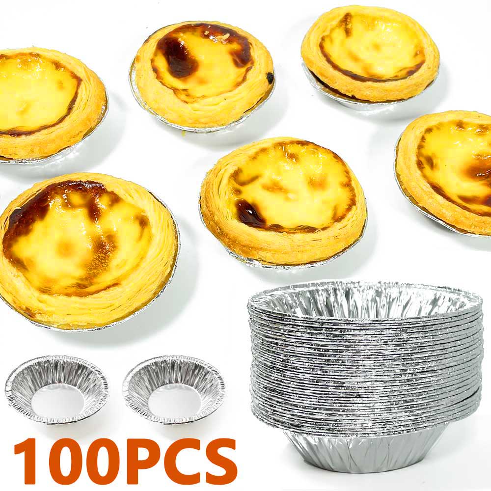 100 Stuks Aluminiumfolie Taartvorm Ei Taart Pan Vriezer &amp; Oven Veilig Wegwerp Aluminium Ronde Ei Tart Tin Folie pannen