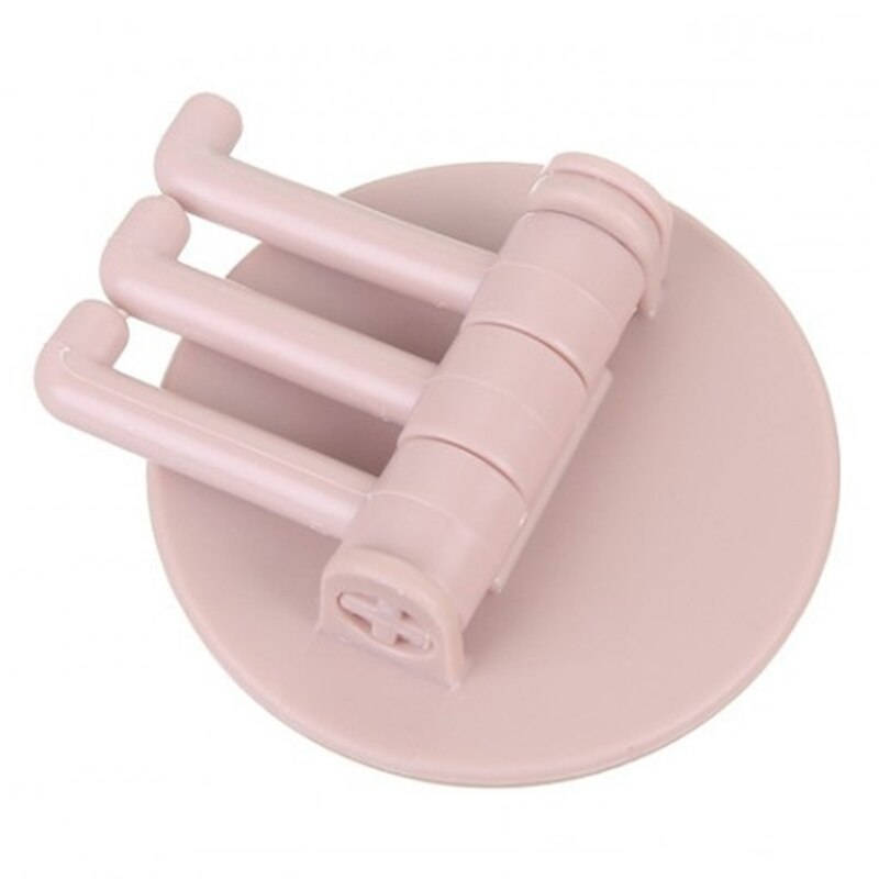 Plastic Sticky Household Non-Marking Paste 3-Branch Rotating Hook Holder: Pink