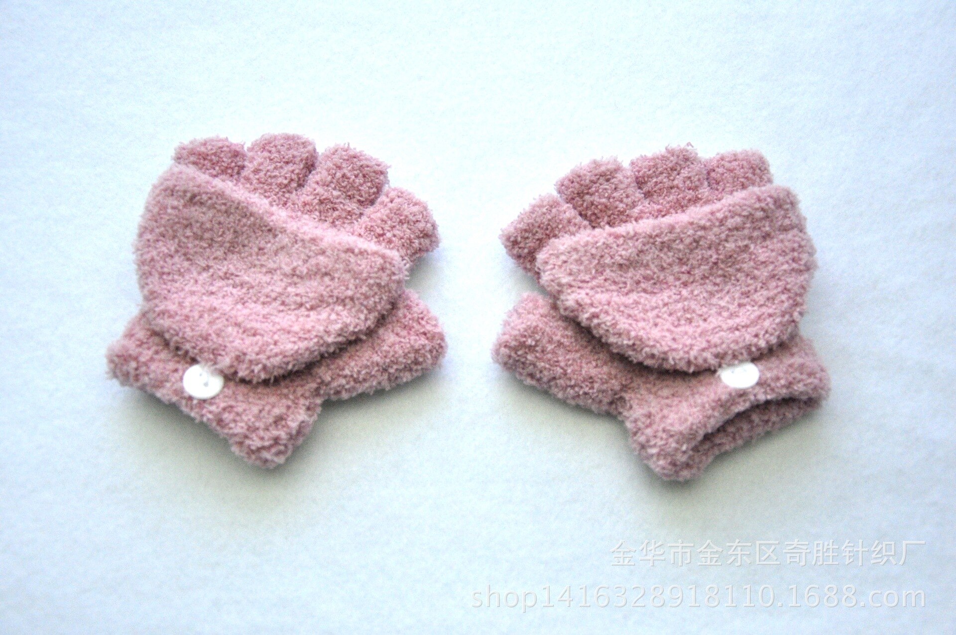 5-11Jahre freundlicher Winter Warme Handschuhe Baby Mädchen Baby Jungen Kaschmir Korallen Vlies Dicken Halb Gefingert Klappe Fäustlinge KF193: hell Rosa
