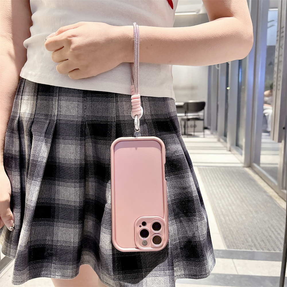 Pink Lanyard Soft Phone Case For iPhone 11 12 13 14 15 Pro Max 16 Pro Max Plus X Xr Xs Max Wrist Band Shockproof Cover