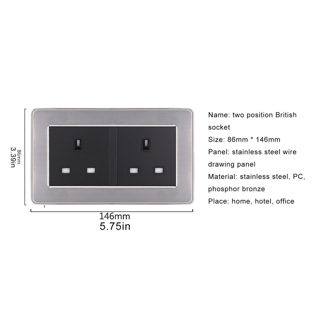 Home UK Square Socket Panel Home Security Socket Panel Wall Power Socket Panel Wall Concealed Socket Panel