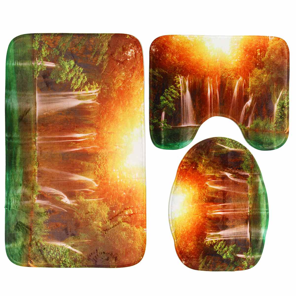 3D Waterval Landschap Waterdicht Douchegordijn Badkamer Landschap Bomen Bloem Badmat Set Voetstuk Tapijt Deksel Wc Cover: D mat