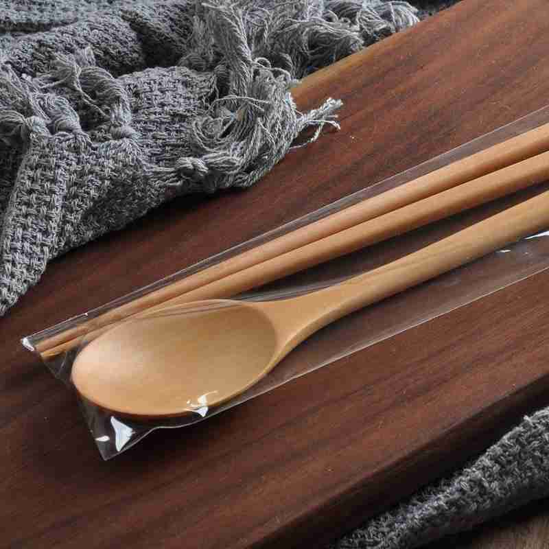 Træske spisepinde sæt koreansk træ suppe til at spise blanding string håndtag japansk naturlig kastanjetræ sushi chop