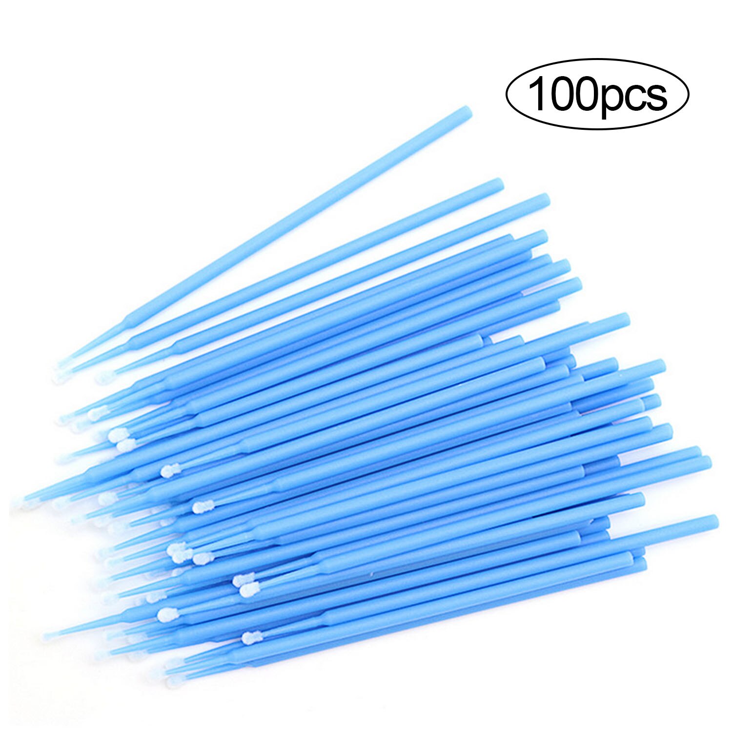 100 Stuks Wegwerp Wimper Micro Borstels Cleaning Wattenstaafjes Microbrush Applicator Wands Voor Wimper Extension Verwijderen Gereedschap: Light Blue