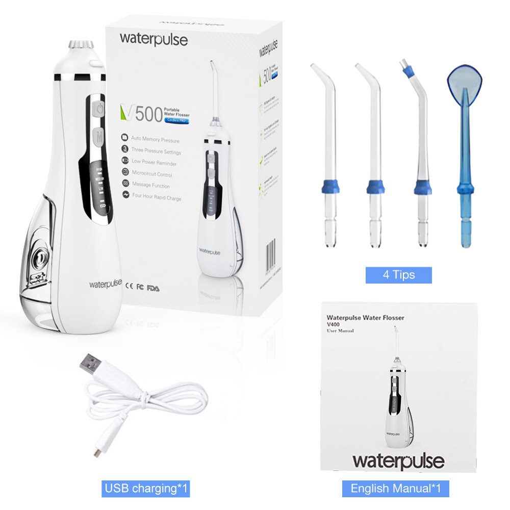 Waterpulse V500 Portable Water Flosser Rechargeable Oral Irrigator 200ml 4 Tips Water Floss Massage & Clean Dental Irrigation: Default Title