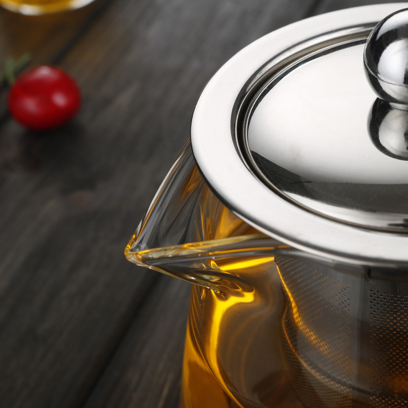Heat Resistant Glass Teapot With Stainless Steel Infuser Heated Container Tea Pot Good Clear Kettle Square Filter