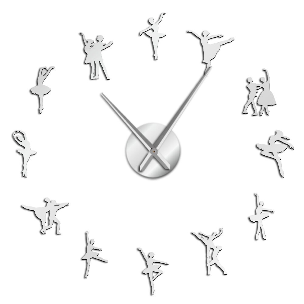 Ballerina Wall Art DIY Large Big Needles Frameless Giant Ballet Dancer Wall Clock Oversized Dancing Girls Mute Watch Dancer: Silver / 47 Inch